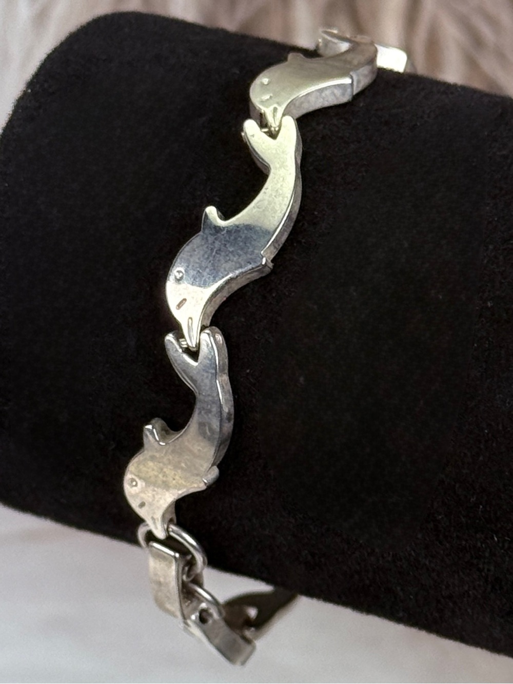 Vintage Mexico 925 Sterling Silver Dolphin Link Bracelet